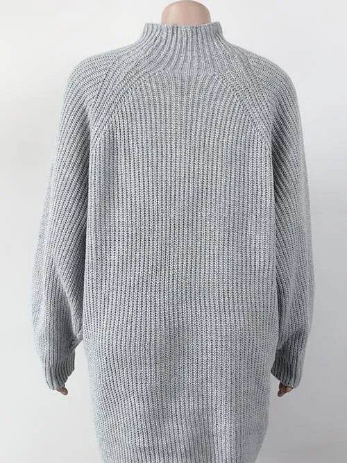 Mock Neck Dropped Shoulder Sweater Dress - Bona Fide Fashion