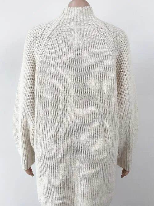 Mock Neck Dropped Shoulder Sweater Dress - Bona Fide Fashion