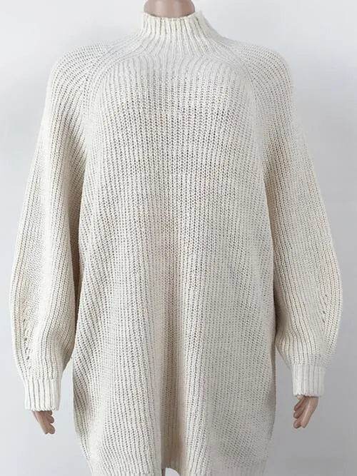 Mock Neck Dropped Shoulder Sweater Dress - Bona Fide Fashion
