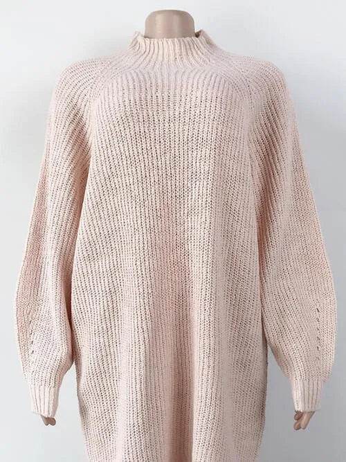 Mock Neck Dropped Shoulder Sweater Dress - Bona Fide Fashion