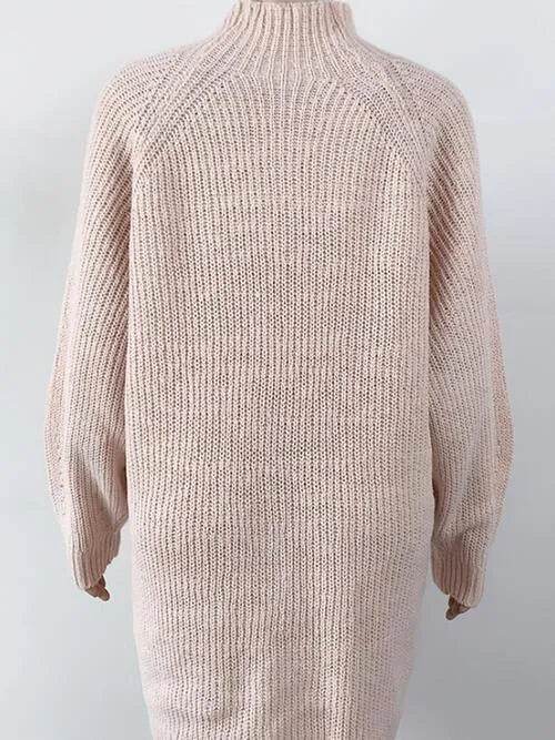 Mock Neck Dropped Shoulder Sweater Dress - Bona Fide Fashion