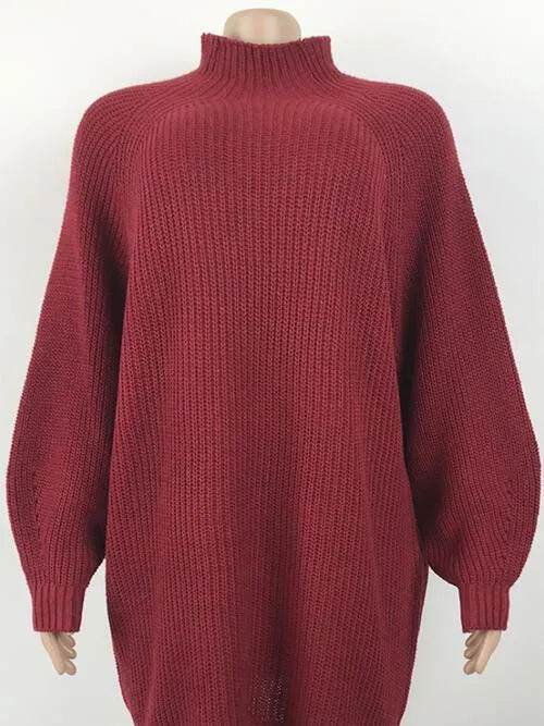 Mock Neck Dropped Shoulder Sweater Dress - Bona Fide Fashion
