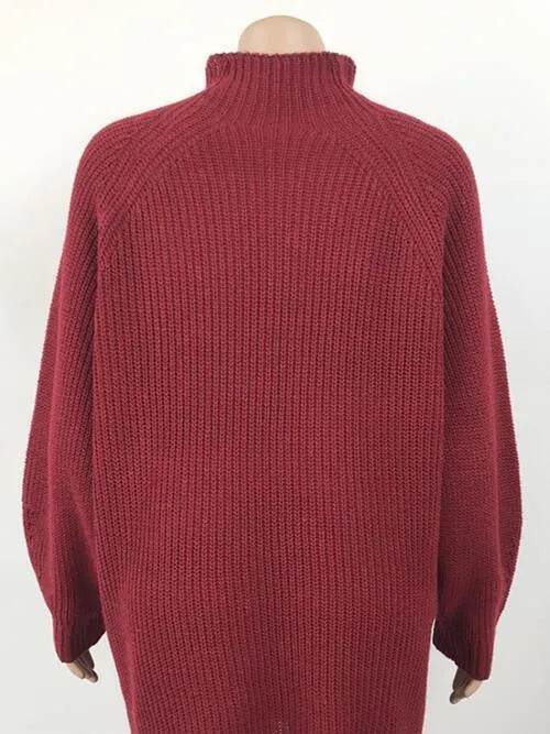 Mock Neck Dropped Shoulder Sweater Dress - Bona Fide Fashion