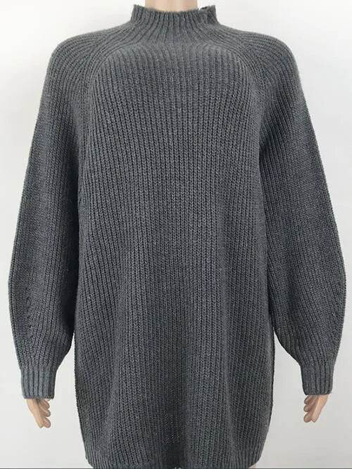 Mock Neck Dropped Shoulder Sweater Dress - Bona Fide Fashion