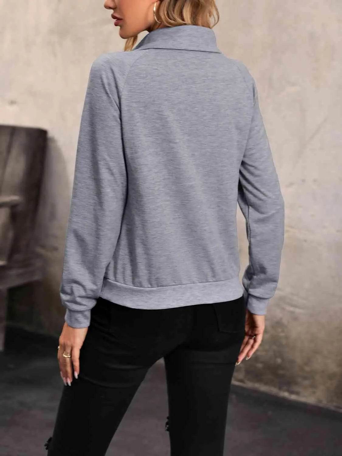 Mock Neck Raglan Sleeve Buttoned Sweatshirt - Bona Fide Fashion