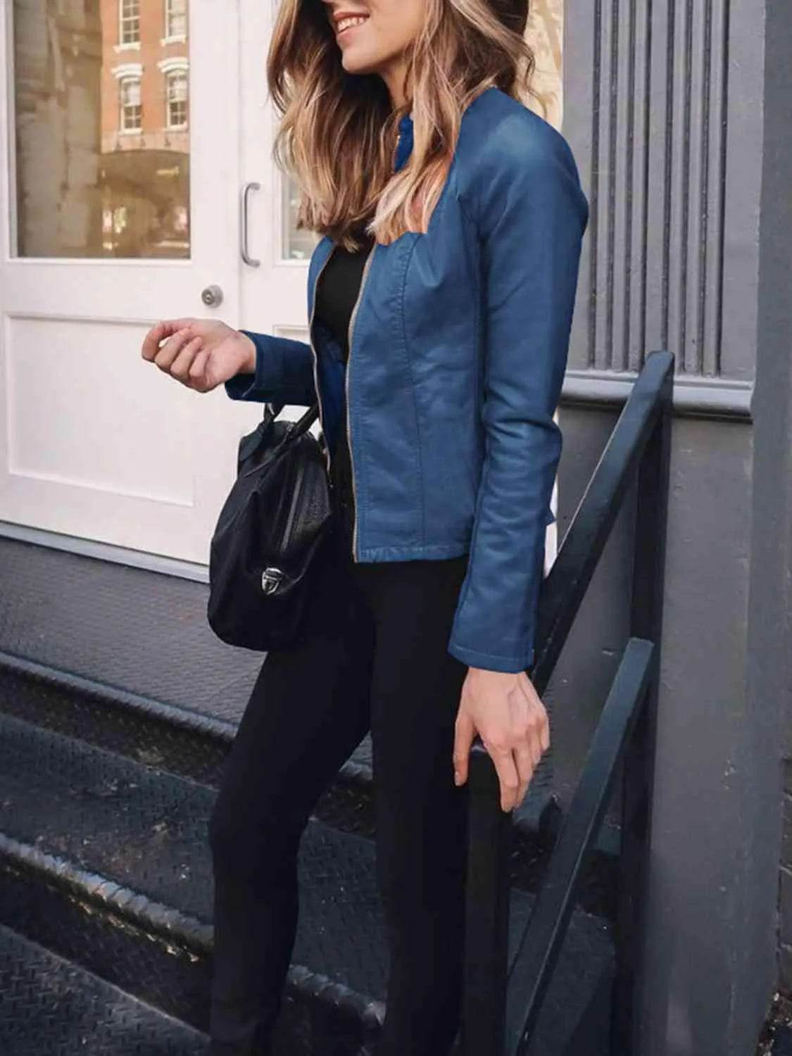 Mock Neck Zip Up Jacket - Bona Fide Fashion