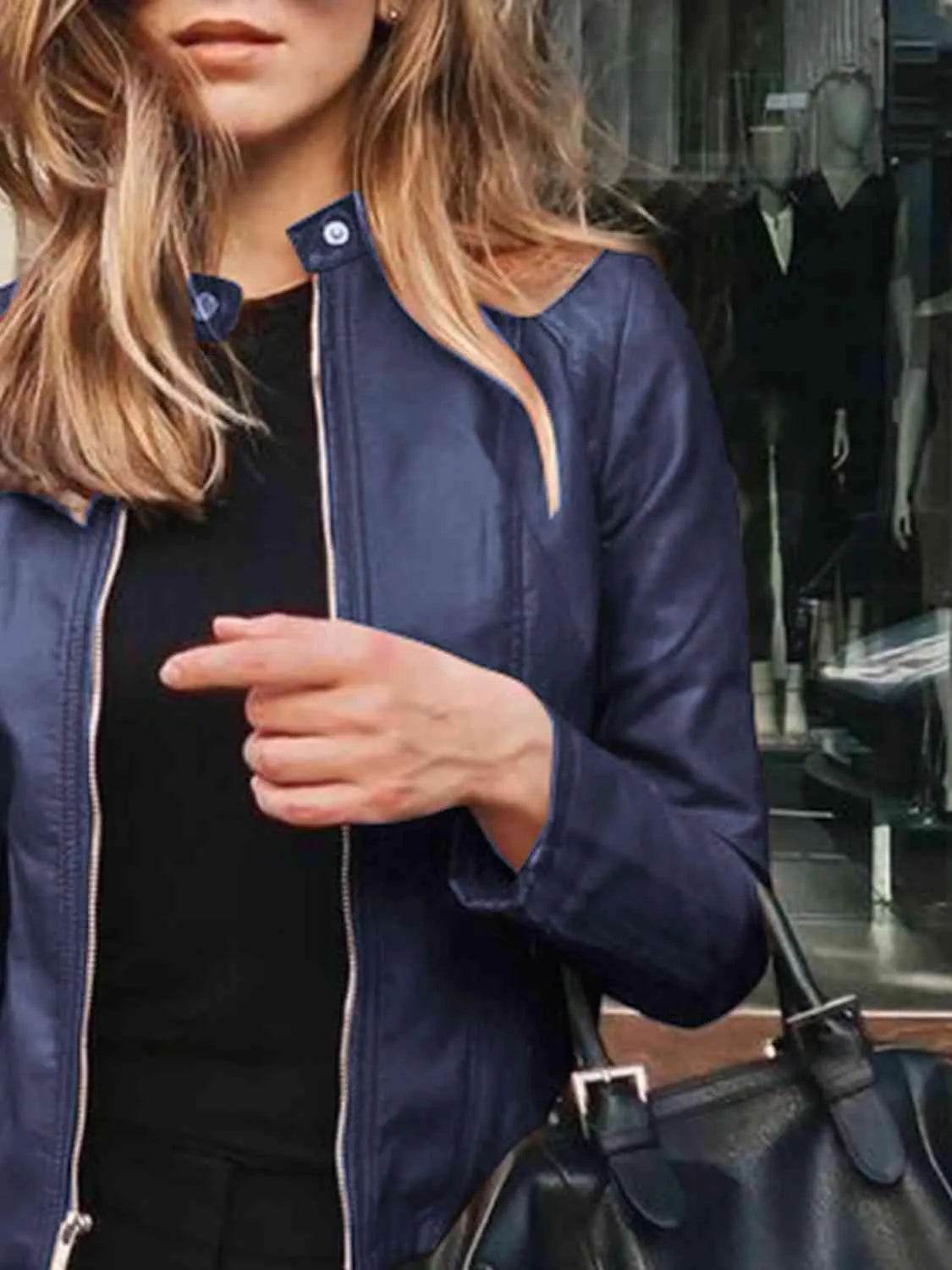Mock Neck Zip Up Jacket - Bona Fide Fashion
