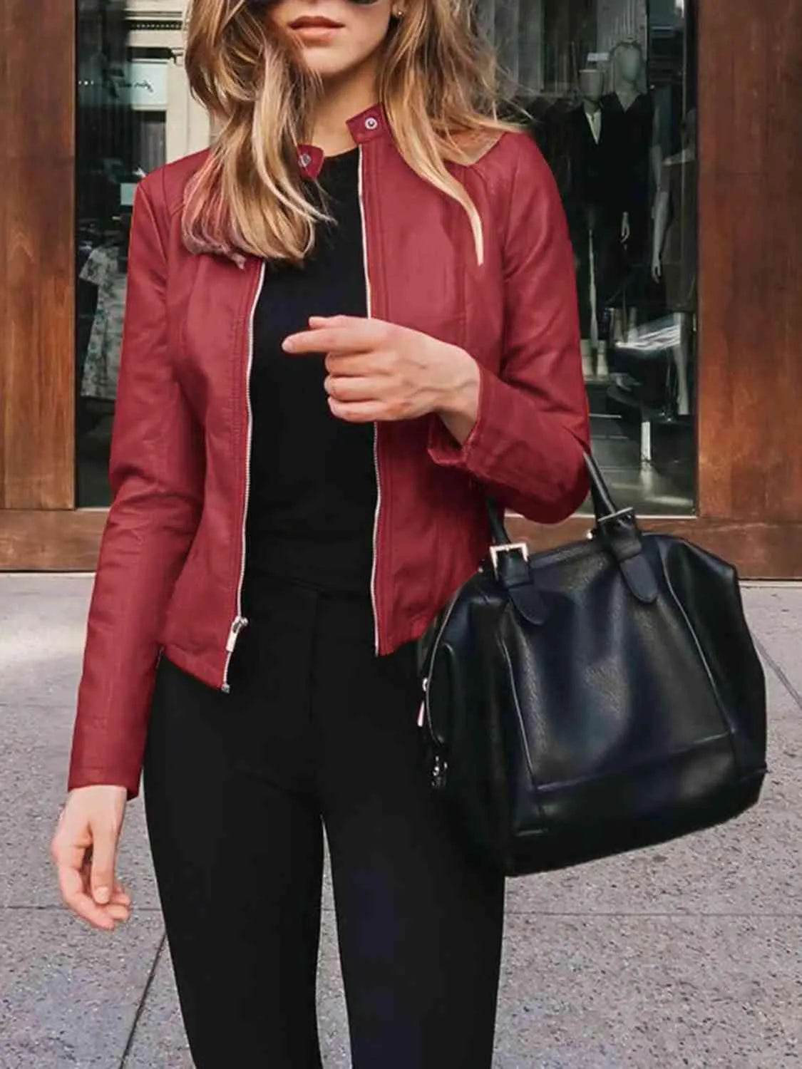 Mock Neck Zip Up Jacket - Bona Fide Fashion