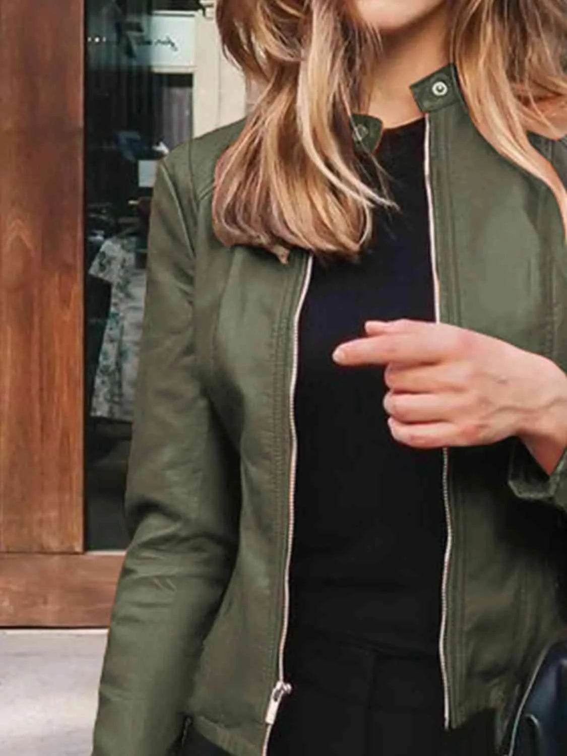 Mock Neck Zip Up Jacket - Bona Fide Fashion