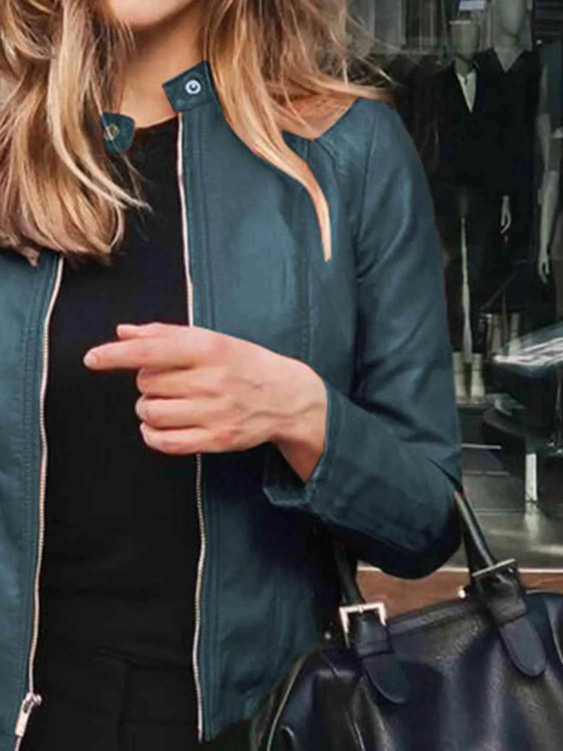 Mock Neck Zip Up Jacket - Bona Fide Fashion
