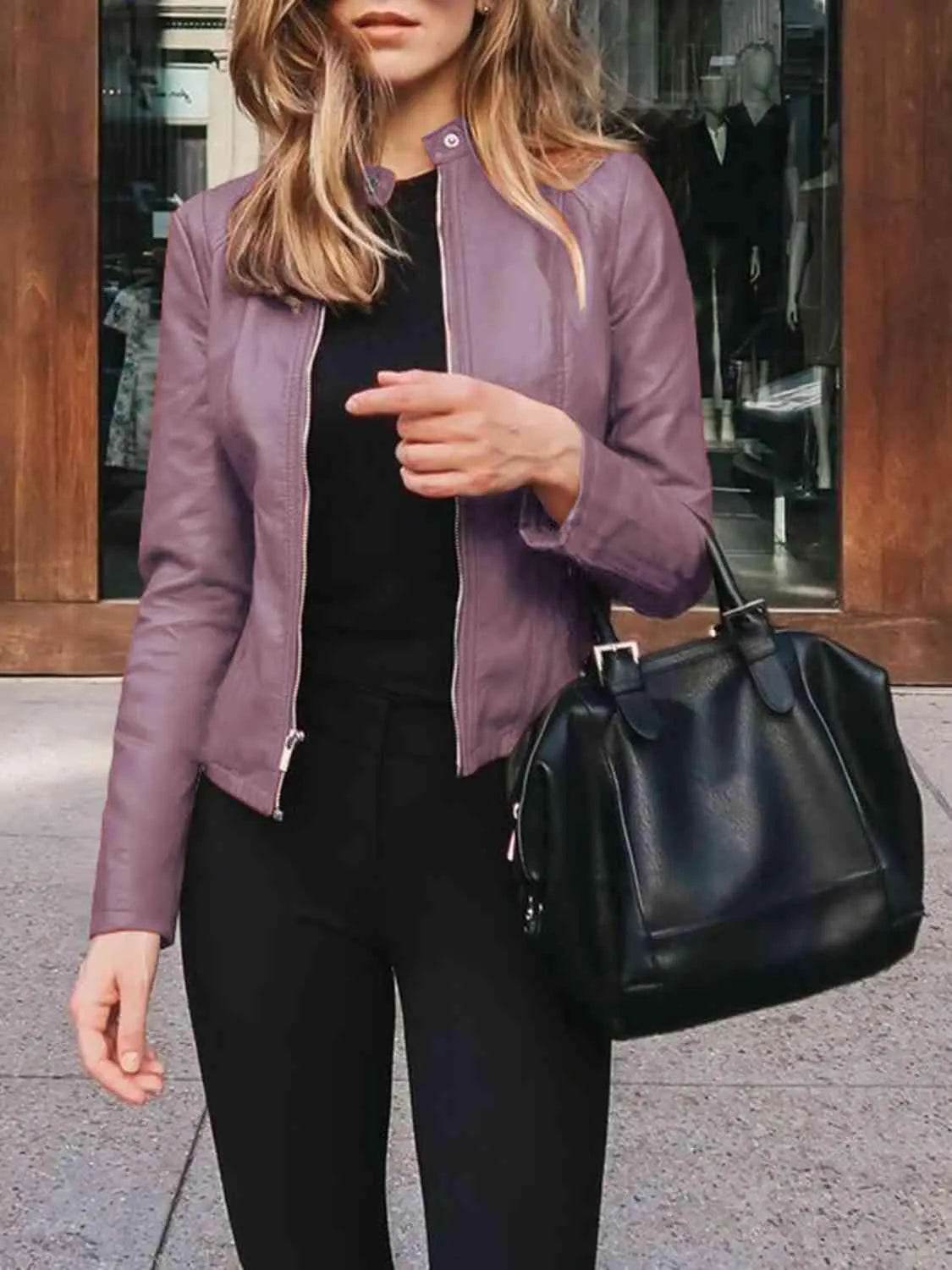 Mock Neck Zip Up Jacket - Bona Fide Fashion