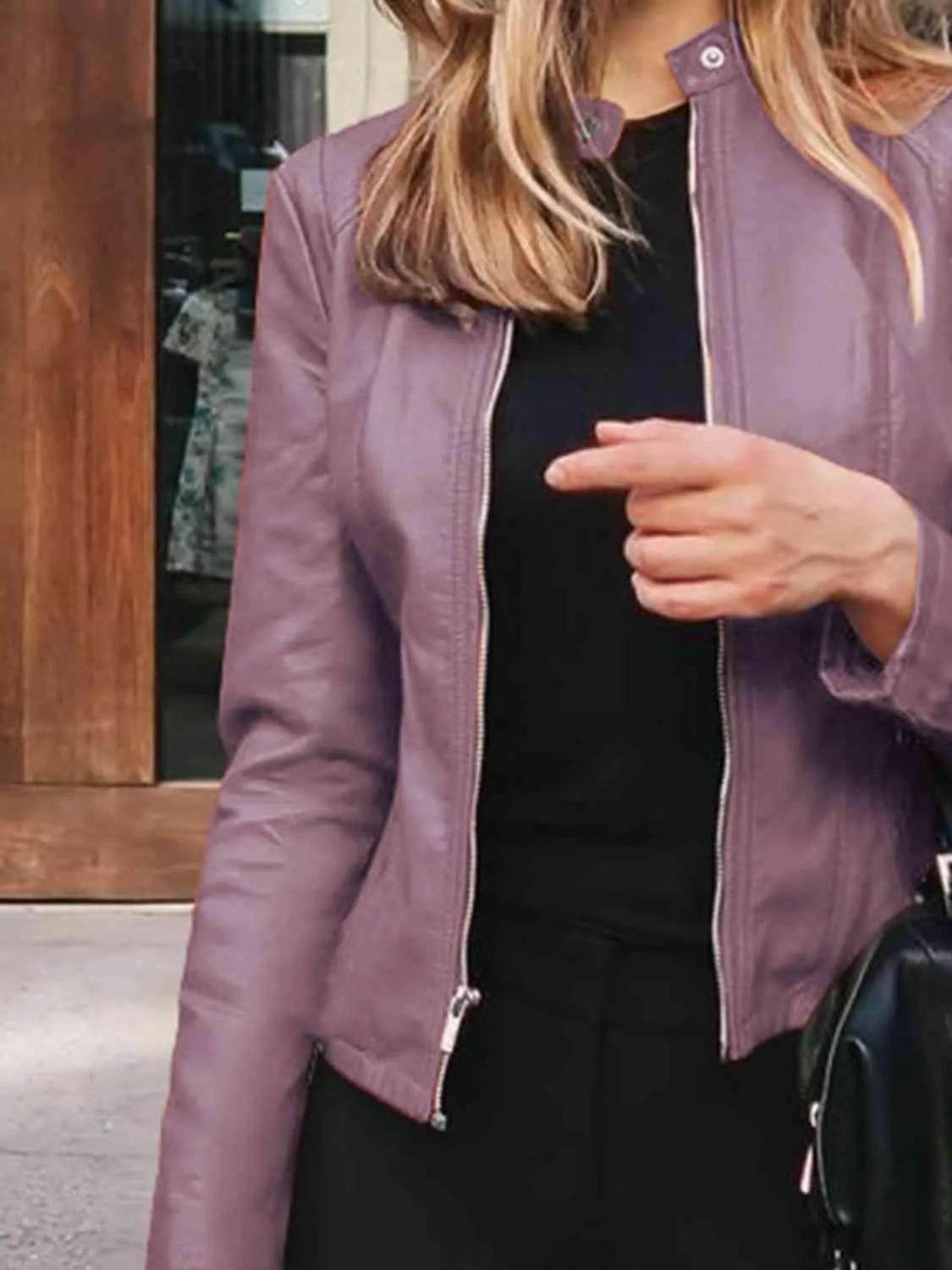 Mock Neck Zip Up Jacket - Bona Fide Fashion