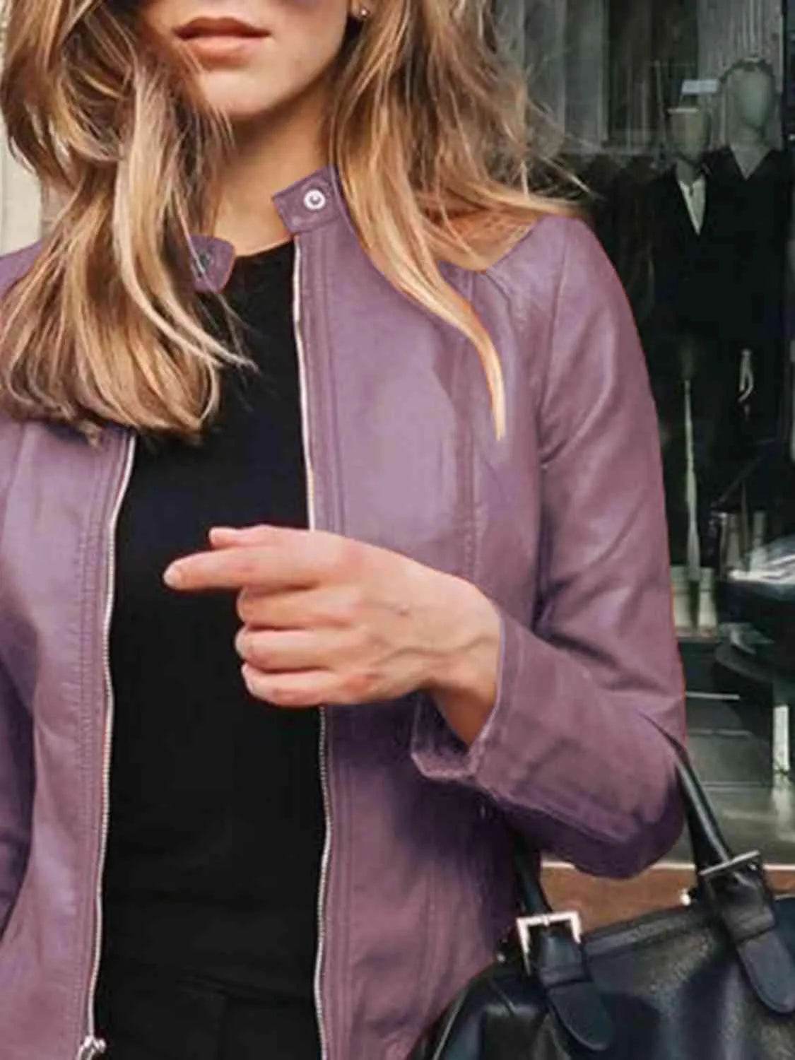 Mock Neck Zip Up Jacket - Bona Fide Fashion