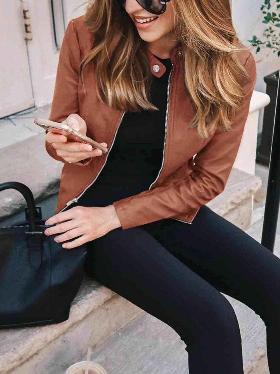 Mock Neck Zip Up Jacket - Bona Fide Fashion