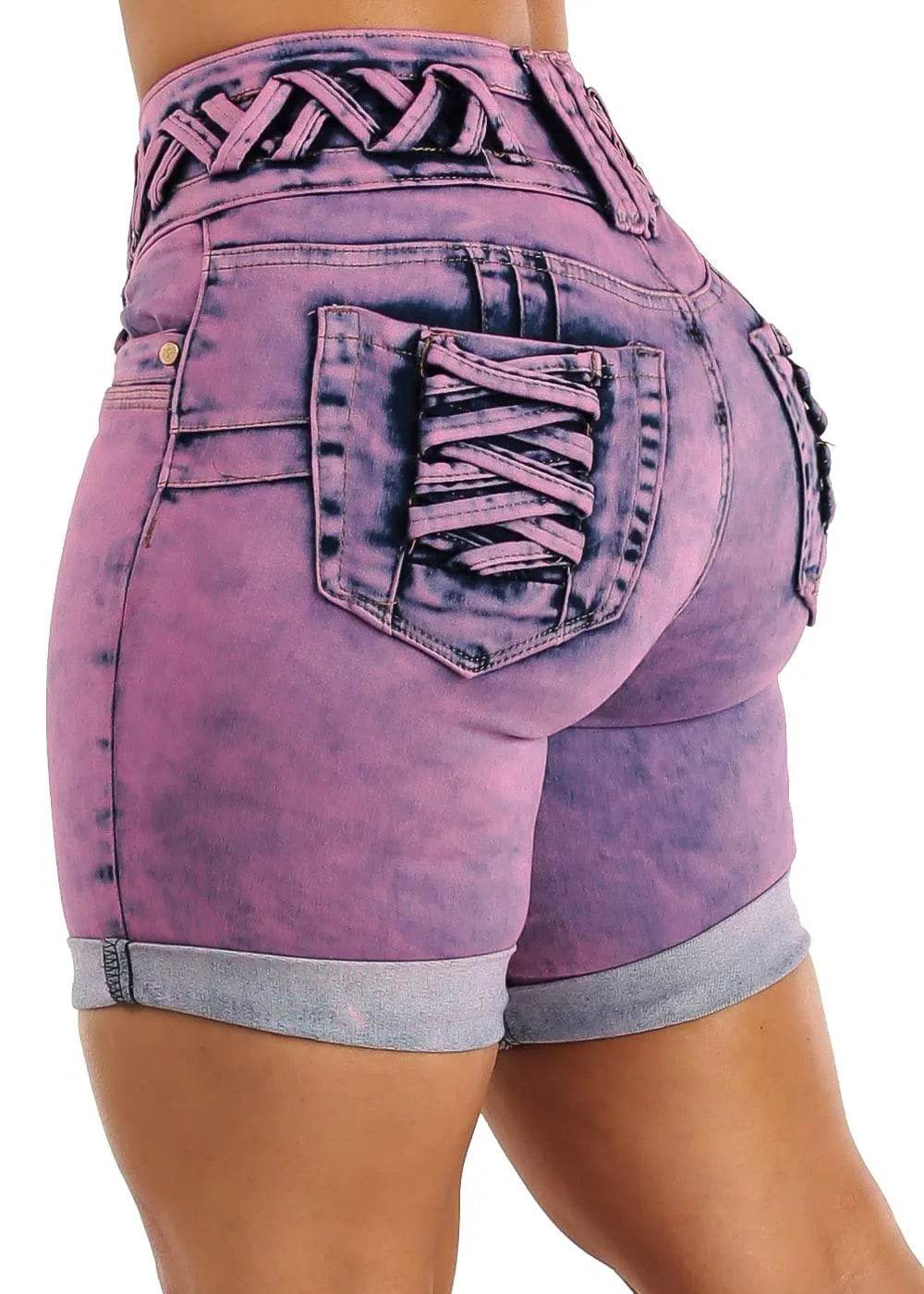 Moda Xpress Womens Juniors Butt Lifting Acid Purple Mid Thigh Shorts Size 5 10142D - Bona Fide Fashion
