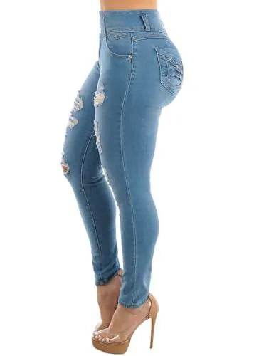 Moda Xpress Womens Juniors High Waist Ripped Light Blue Levantacola Skinny Jeans 12002X - Bona Fide Fashion