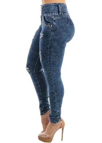 Moda Xpress Womens Juniors Ripped Levantacola Acid Wash High Rise Skinny Jeans 12001X - Bona Fide Fashion