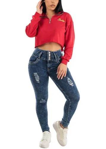 Moda Xpress Womens Juniors Ripped Levantacola Acid Wash High Rise Skinny Jeans 12001X - Bona Fide Fashion