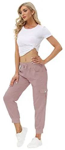 MoFiz Hiking Cargo Pants for Women with Pockets Lightweight Quick Dry Athletic Outdoor Summer Travel Casual Joggers Sweatpants Dusty Pink XL - Bona Fide Fashion