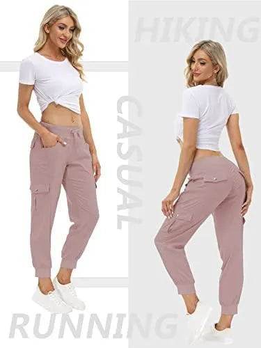 MoFiz Hiking Cargo Pants for Women with Pockets Lightweight Quick Dry Athletic Outdoor Summer Travel Casual Joggers Sweatpants Dusty Pink XL - Bona Fide Fashion