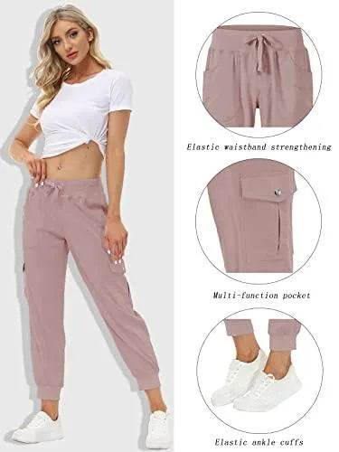 MoFiz Hiking Cargo Pants for Women with Pockets Lightweight Quick Dry Athletic Outdoor Summer Travel Casual Joggers Sweatpants Dusty Pink XL - Bona Fide Fashion