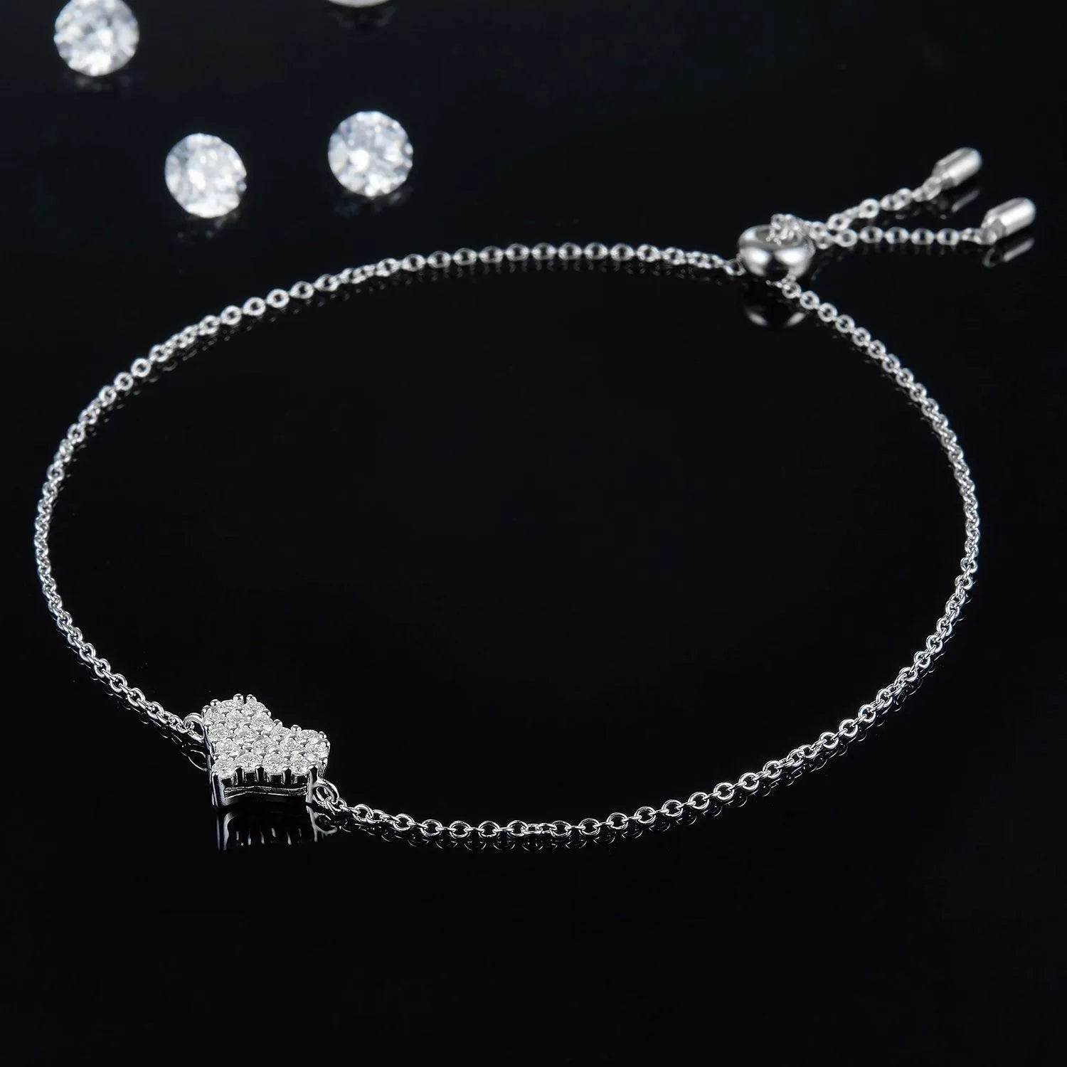 Moissanite 925 Sterling Silver Heart Bracelet - Bona Fide Fashion
