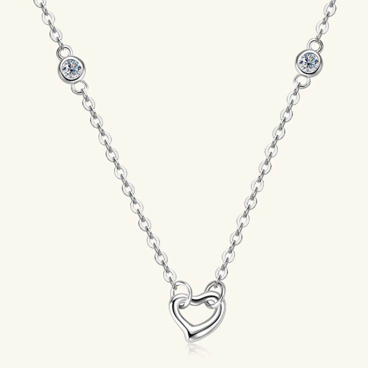 Moissanite 925 Sterling Silver Heart Necklace - Bona Fide Fashion