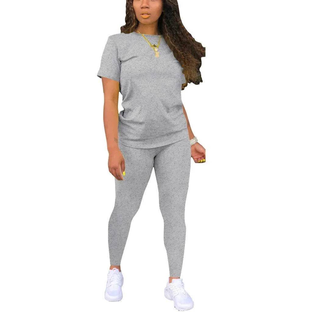 Nimsruc Two Piece Outfits For Women Sexy Sweatsuits Sets Summer Jogging Suit Matching Athletic Clothing Fashion Tracksuit Gray L - Bona Fide Fashion