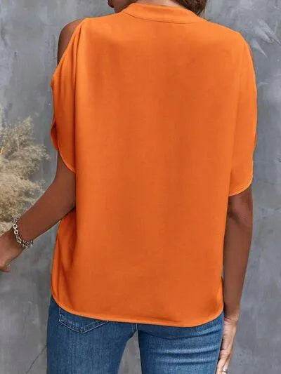 Notched Cold Shoulder Blouse - Bona Fide Fashion