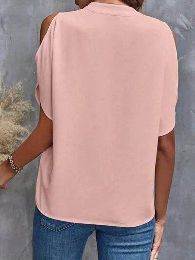 Notched Cold Shoulder Blouse - Bona Fide Fashion