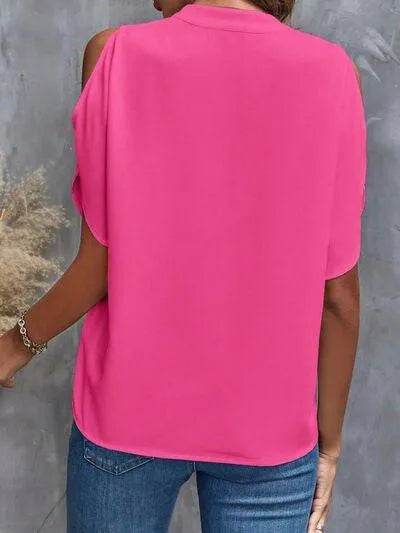Notched Cold Shoulder Blouse - Bona Fide Fashion