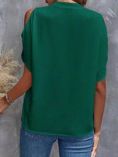 Notched Cold Shoulder Blouse - Bona Fide Fashion