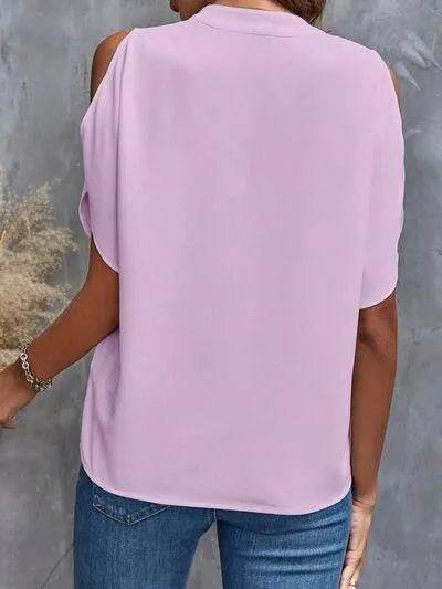 Notched Cold Shoulder Blouse - Bona Fide Fashion