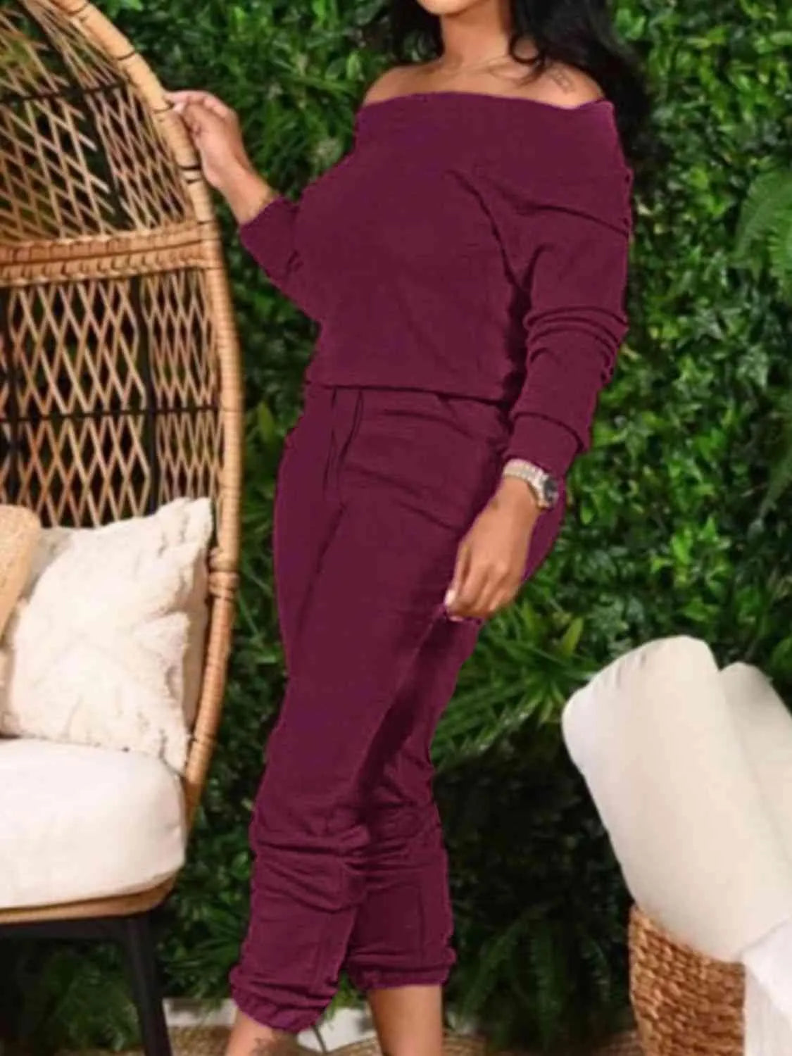 Off-Shoulder Top and Pants Set - Bona Fide Fashion