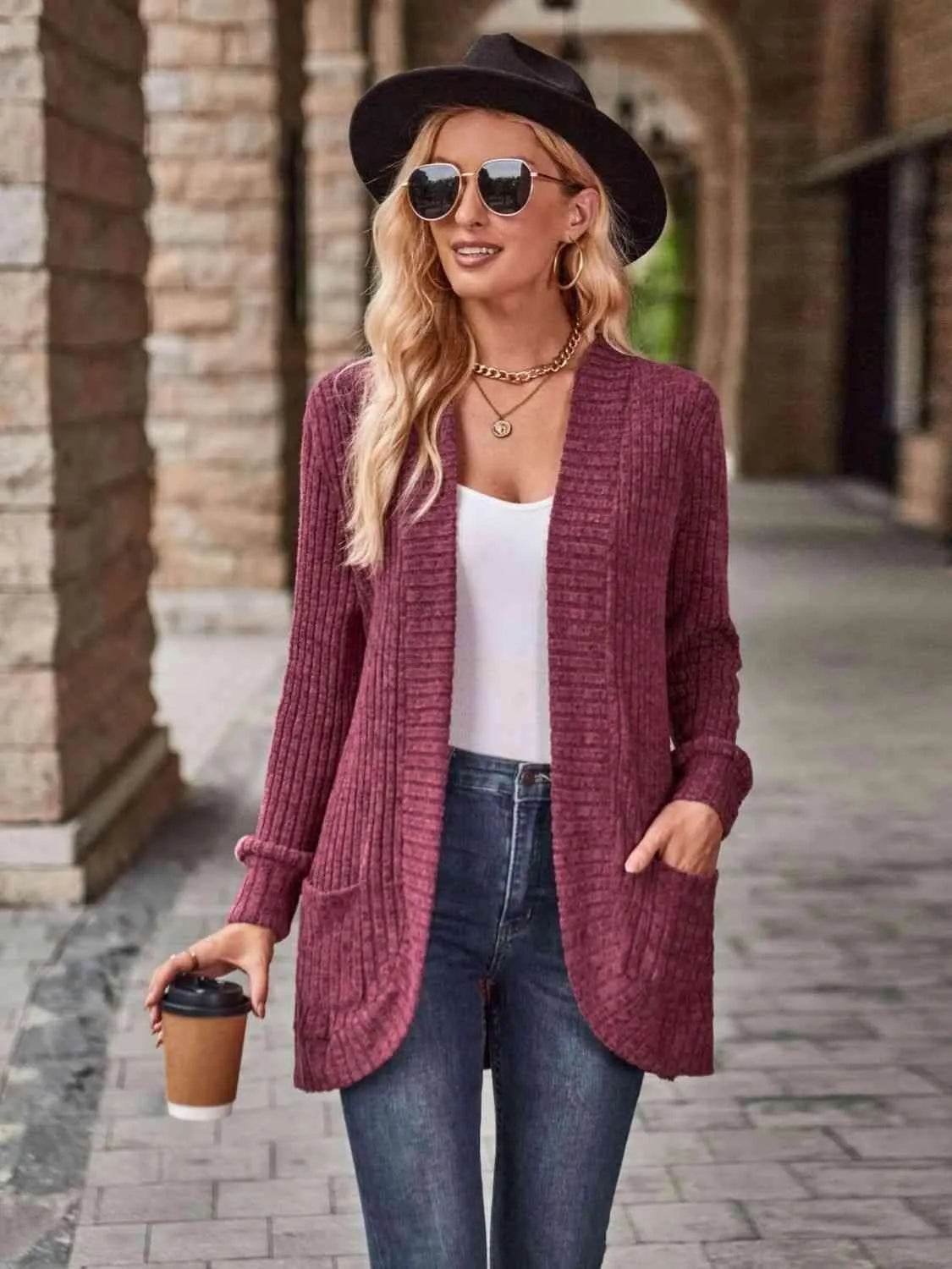 Open Front Cardigan with Pockets - Bona Fide Fashion