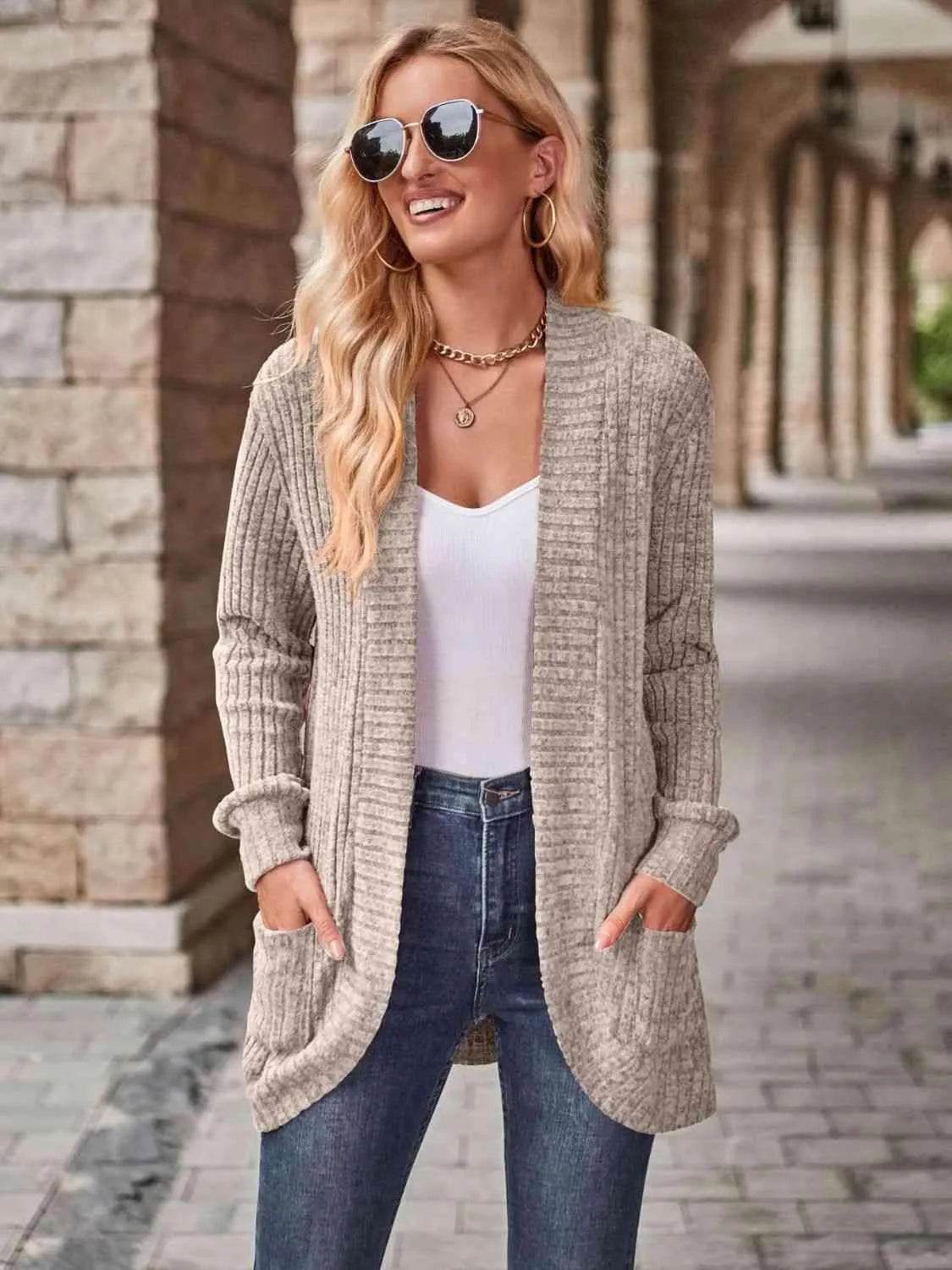 Open Front Cardigan with Pockets - Bona Fide Fashion