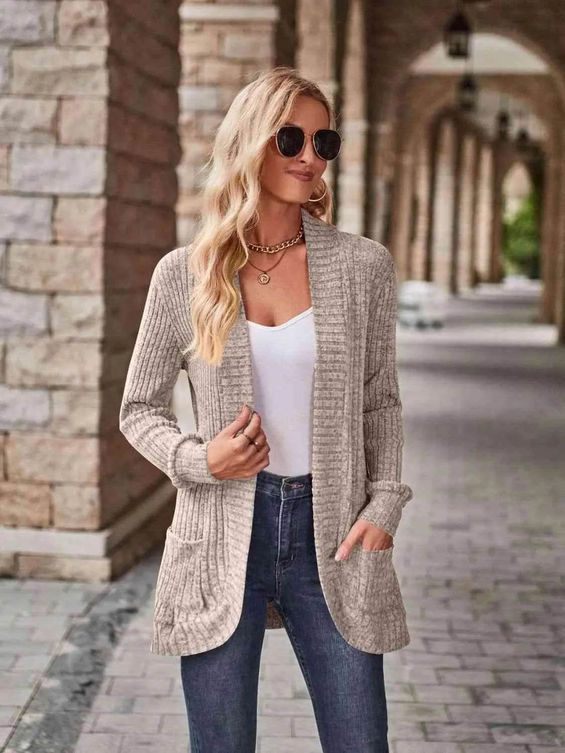 Open Front Cardigan with Pockets - Bona Fide Fashion