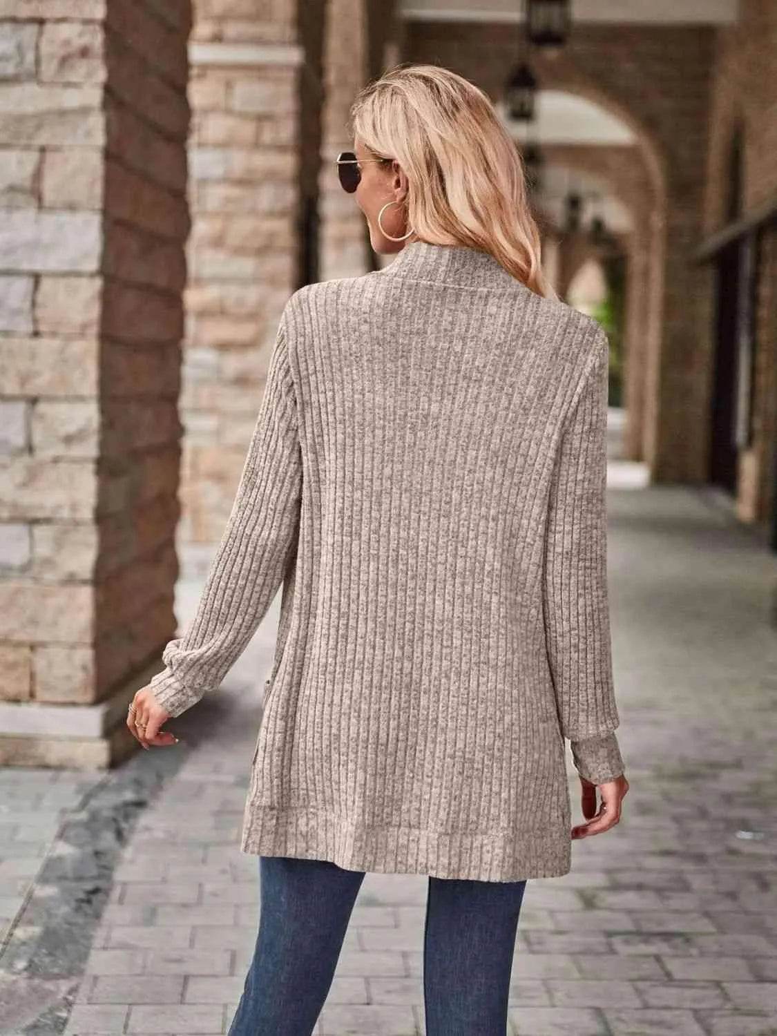 Open Front Cardigan with Pockets - Bona Fide Fashion