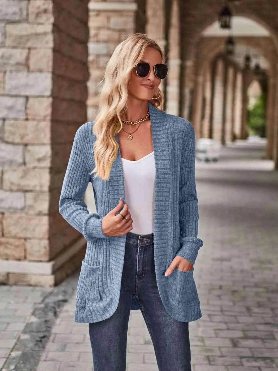Open Front Cardigan with Pockets - Bona Fide Fashion