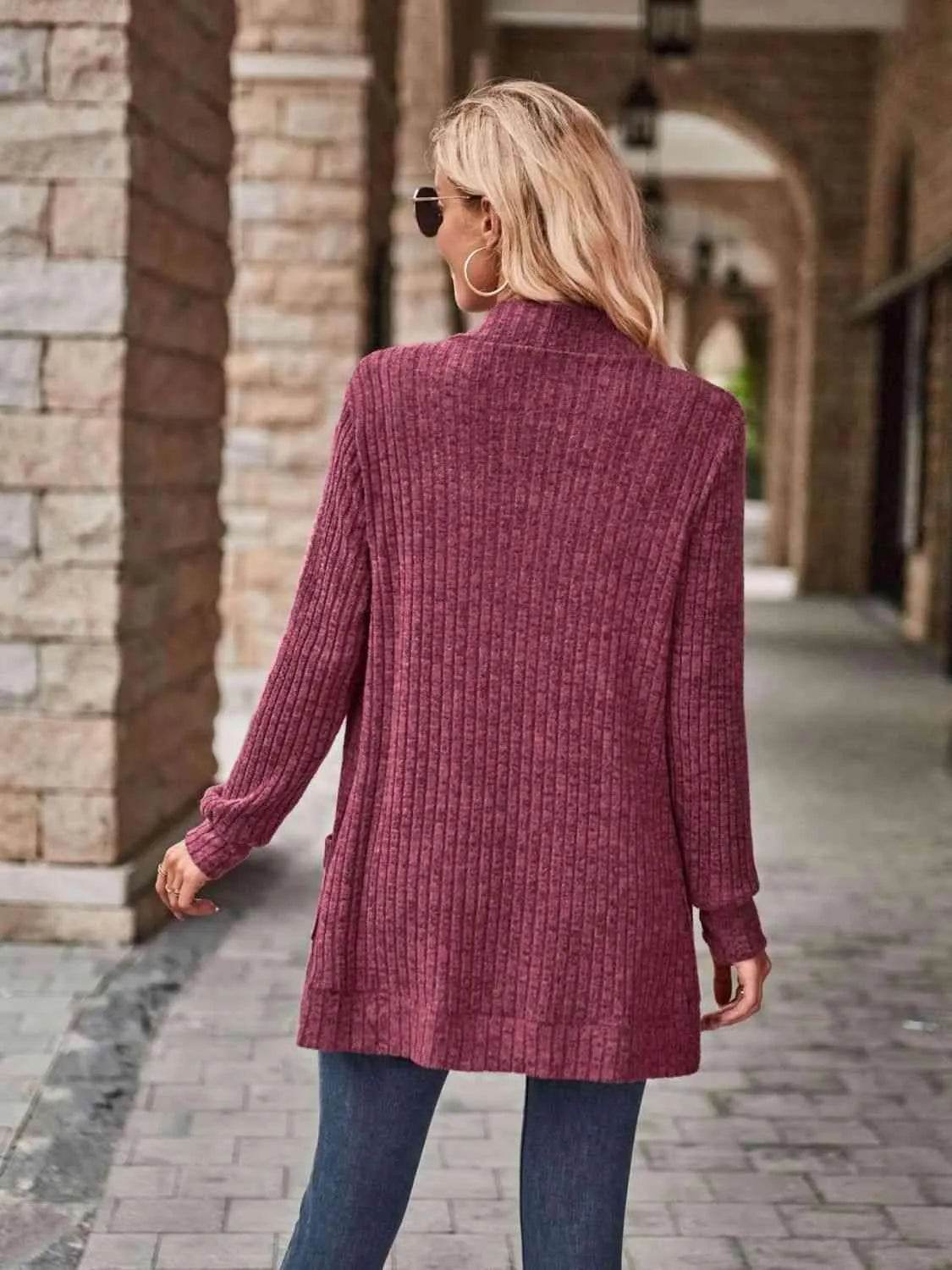 Open Front Cardigan with Pockets - Bona Fide Fashion