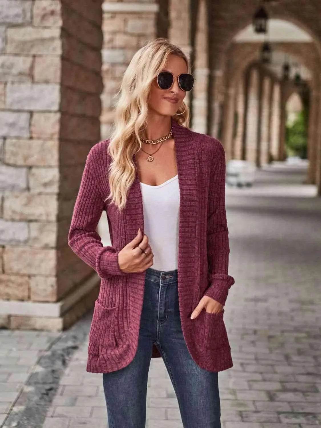 Open Front Cardigan with Pockets - Bona Fide Fashion