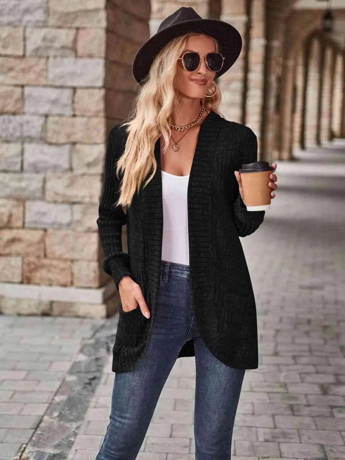 Open Front Cardigan with Pockets - Bona Fide Fashion