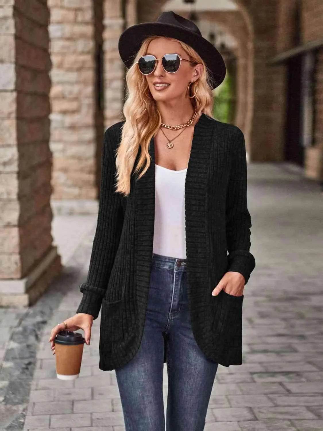 Open Front Cardigan with Pockets - Bona Fide Fashion