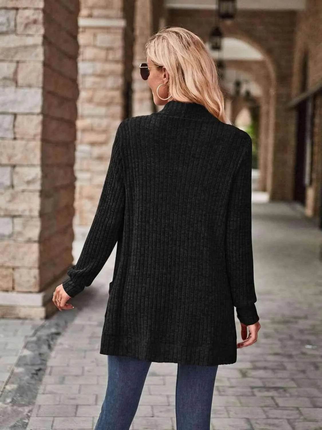 Open Front Cardigan with Pockets - Bona Fide Fashion