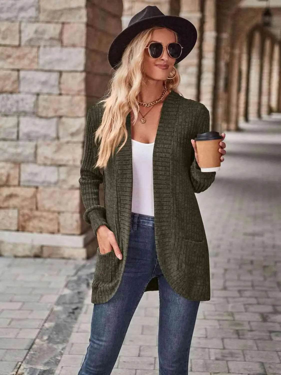 Open Front Cardigan with Pockets - Bona Fide Fashion