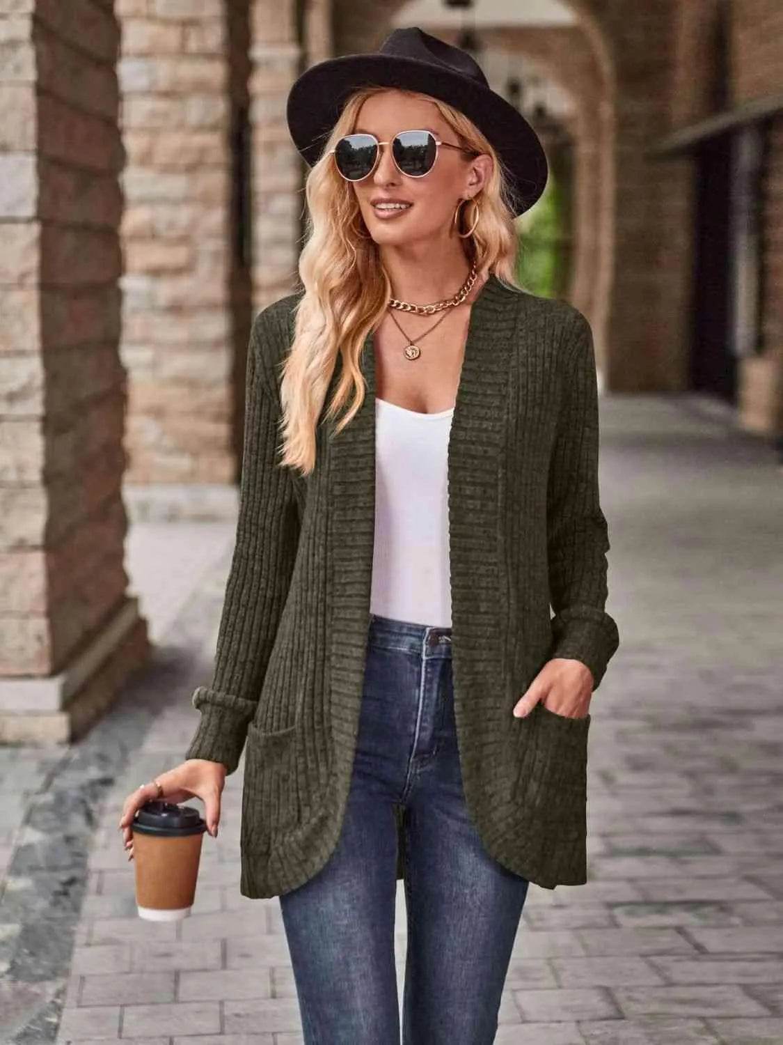 Open Front Cardigan with Pockets - Bona Fide Fashion