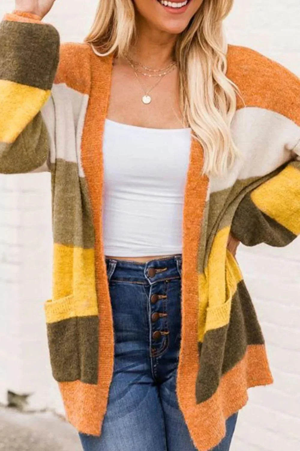 Open Front Color Block Cardigan - Bona Fide Fashion