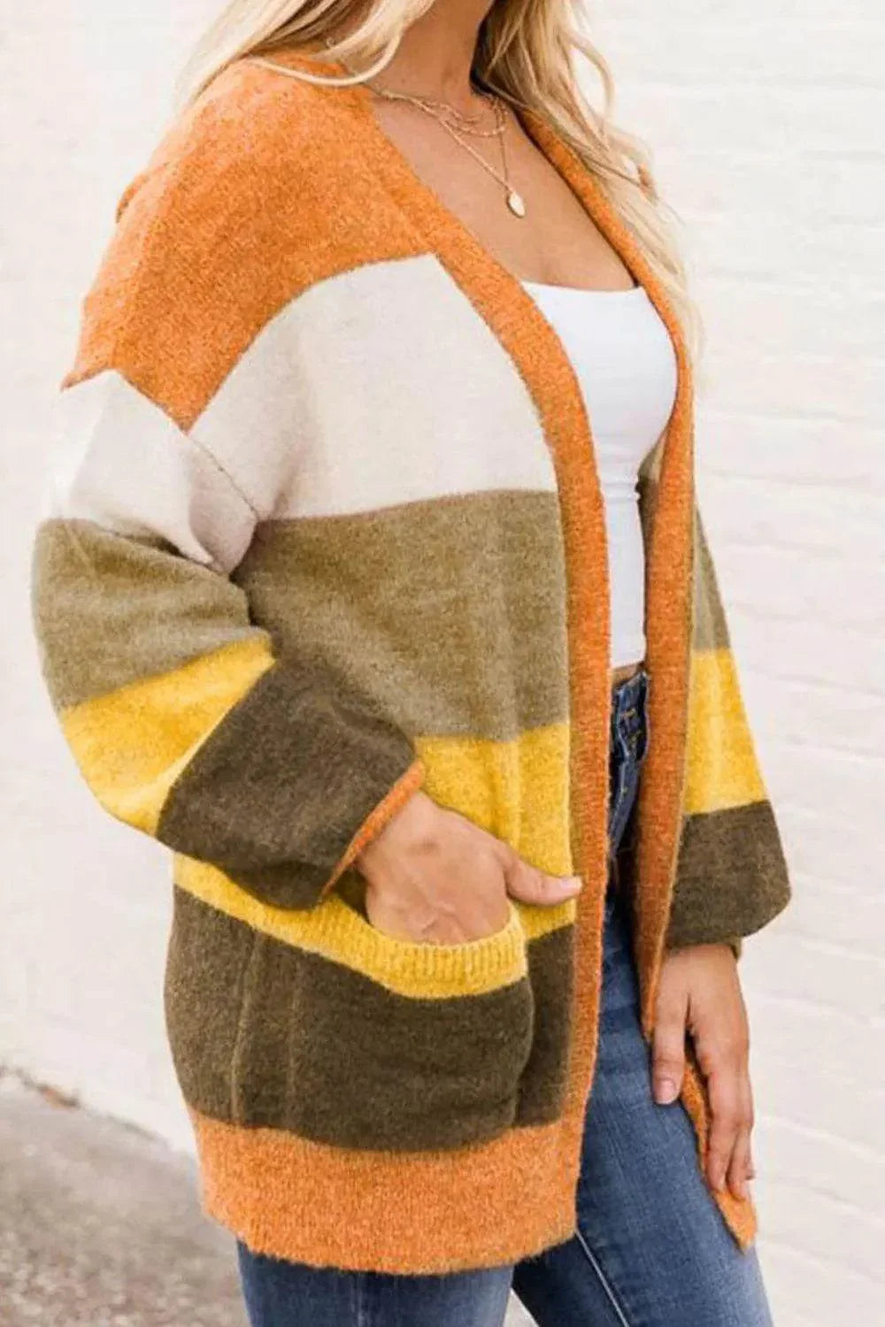 Open Front Color Block Cardigan - Bona Fide Fashion
