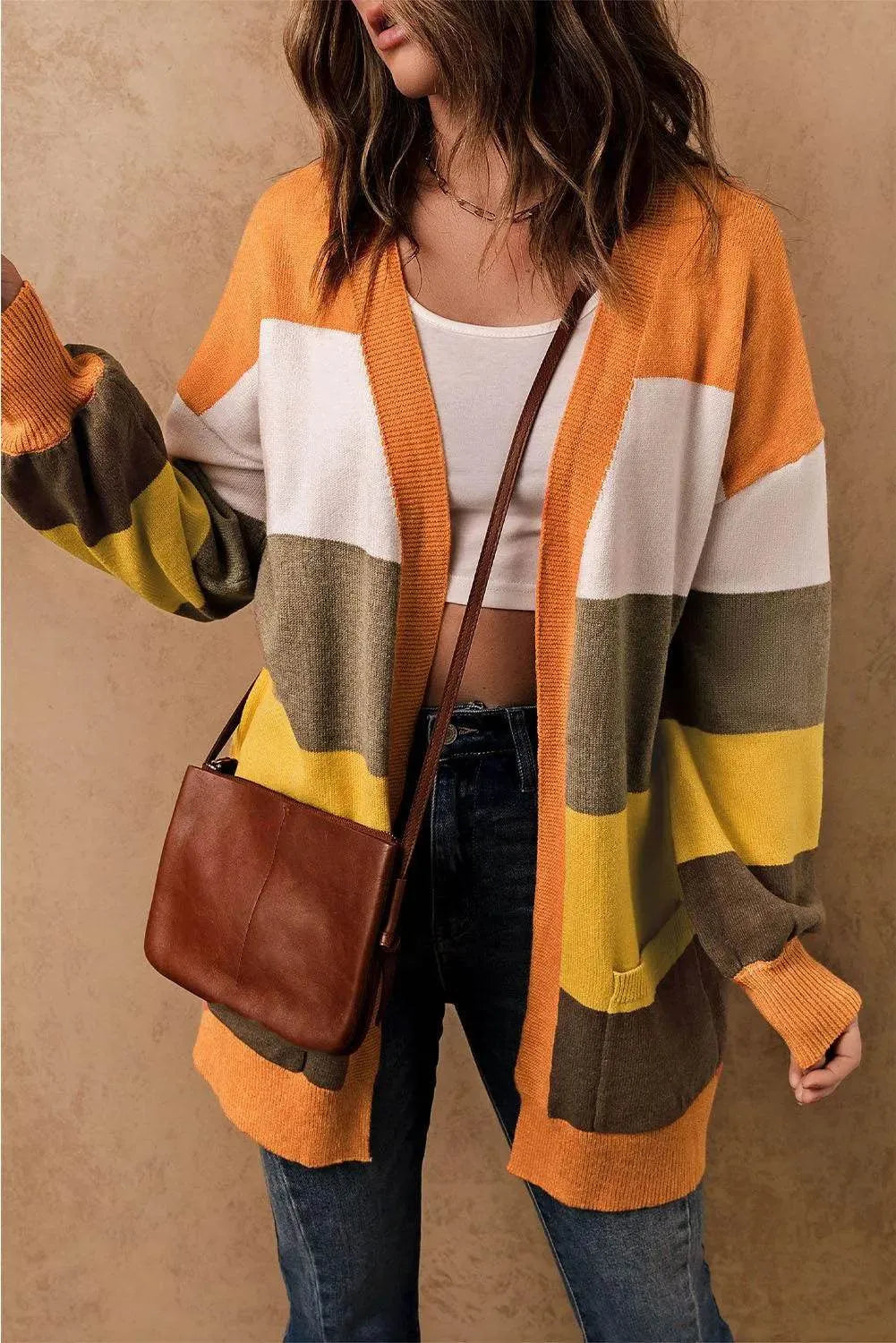 Open Front Color Block Cardigan - Bona Fide Fashion