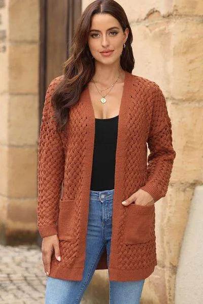 Open Front Dropped Shoulder Cardigan with Pockets - Bona Fide Fashion